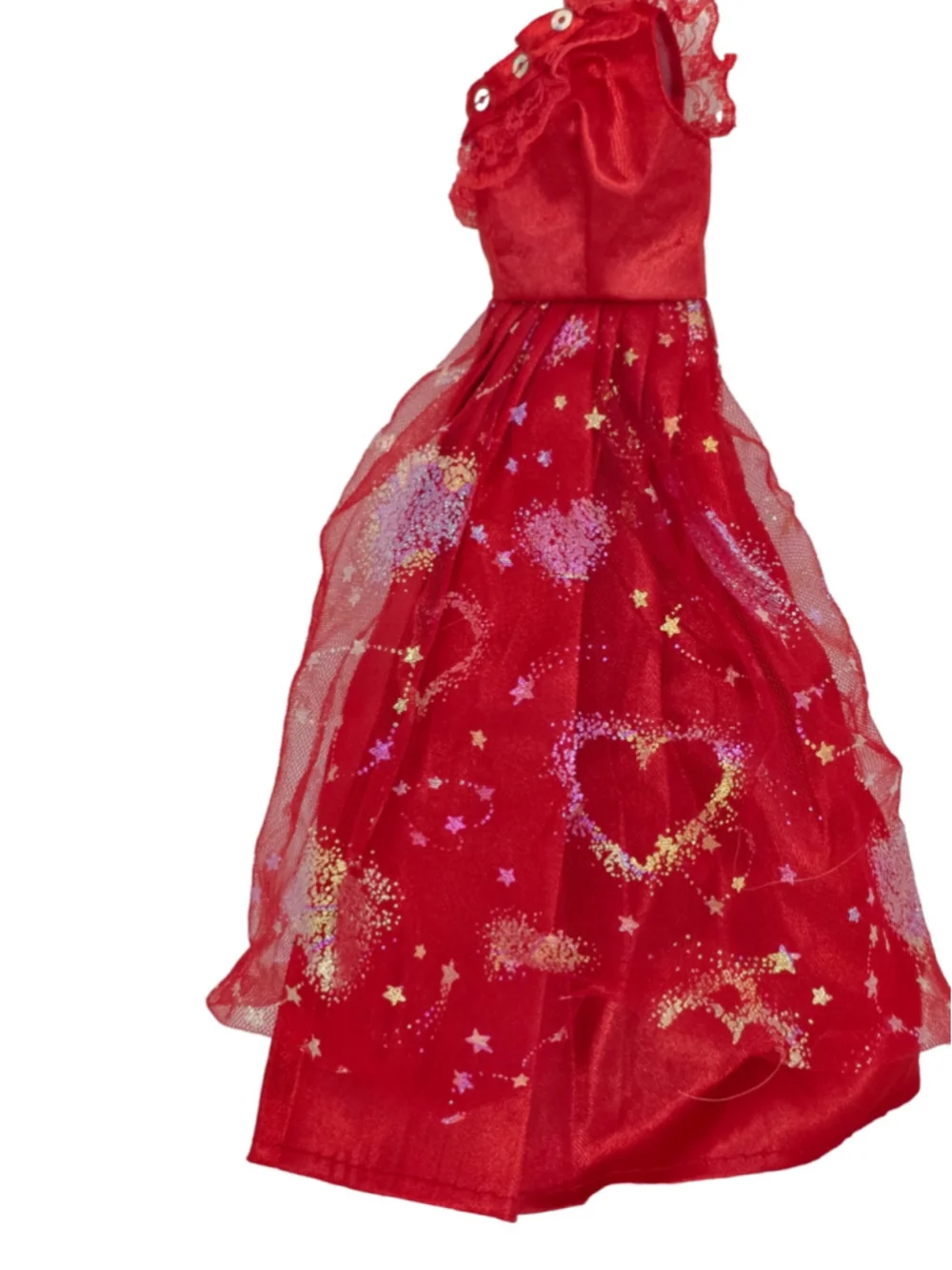 Girls Unbranded Doll Dress One Size Red Gold Heart Star Print